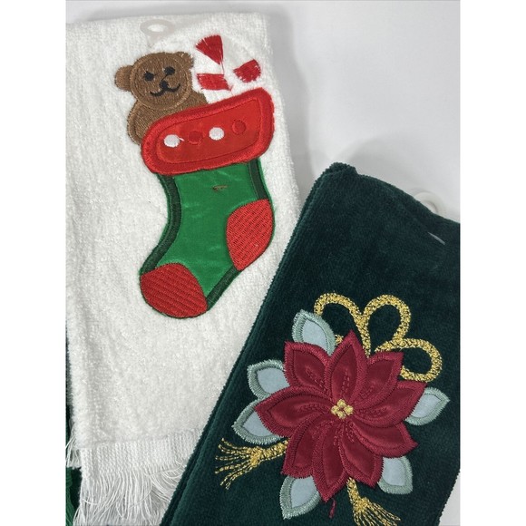 Seasonal Fingertip Towel Embroidered Applique Lot Angel Poinsettia Holiday NWOT - Picture 3 of 5